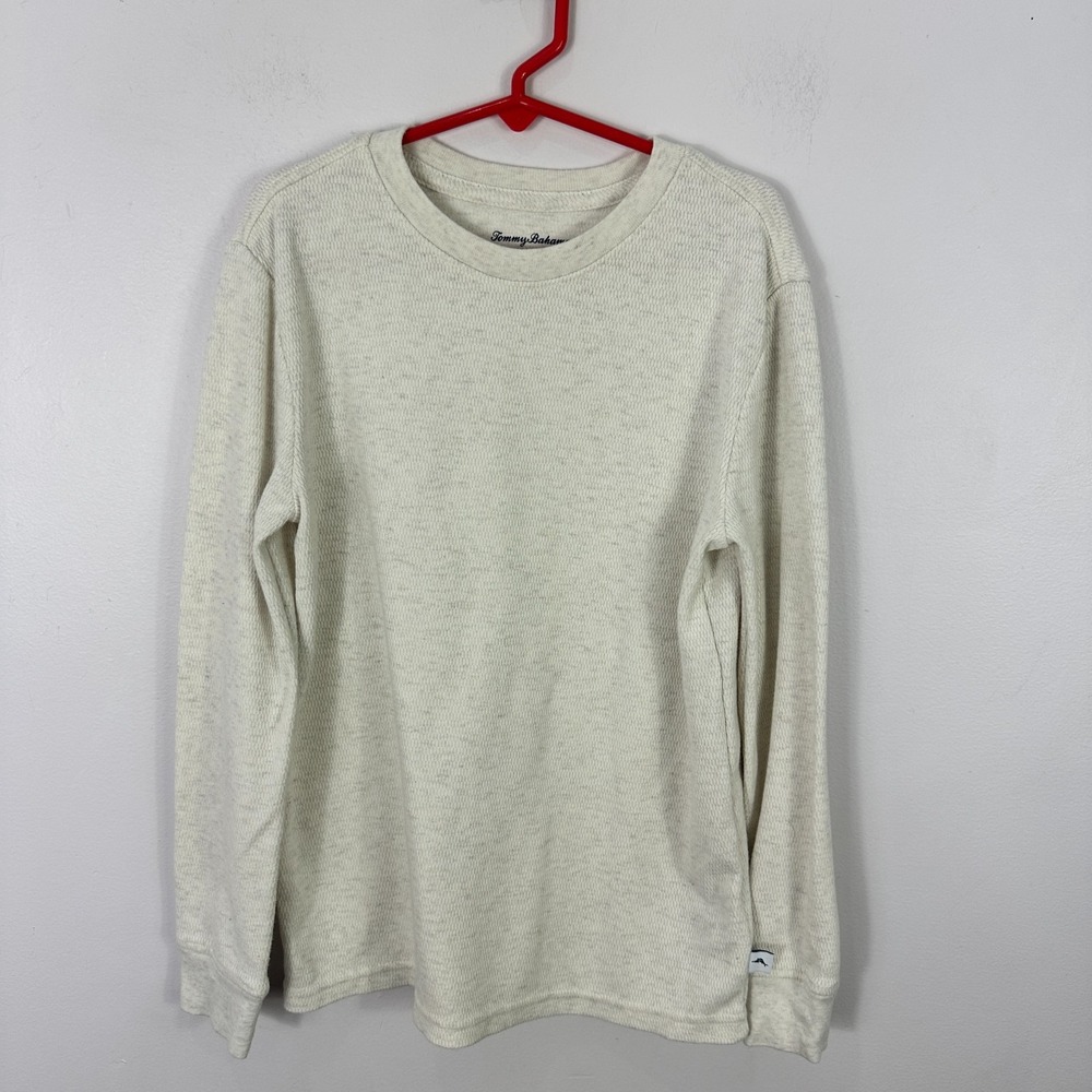 Tommy Bahama Kids Thermal Shirt M 7/8 Cream‎ Long Sleeve Waffle Knit Casual
